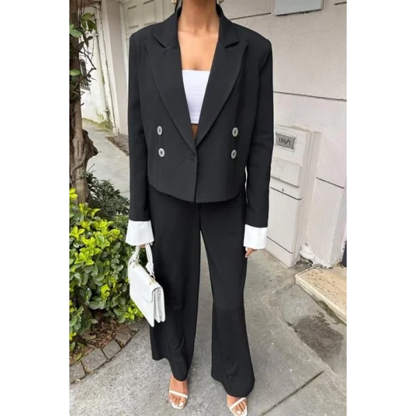 Manşetleri Garnili Kruvaze Ceketli Takım 10168