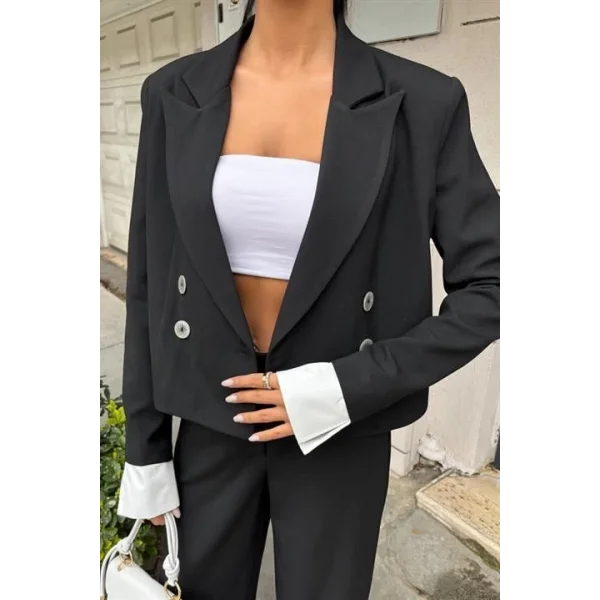 Manşetleri Garnili Kruvaze Ceketli Takım 10168