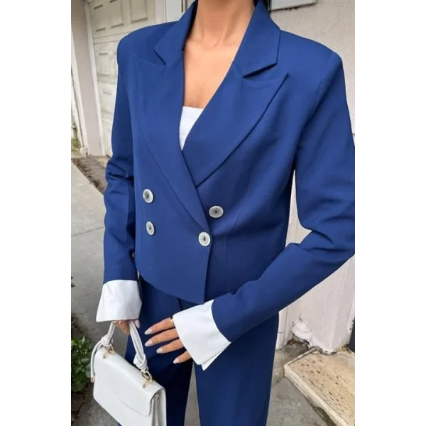 Manşetleri Garnili Kruvaze Ceketli Takım 10168