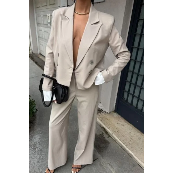 Manşetleri Garnili Kruvaze Ceketli Takım 10168