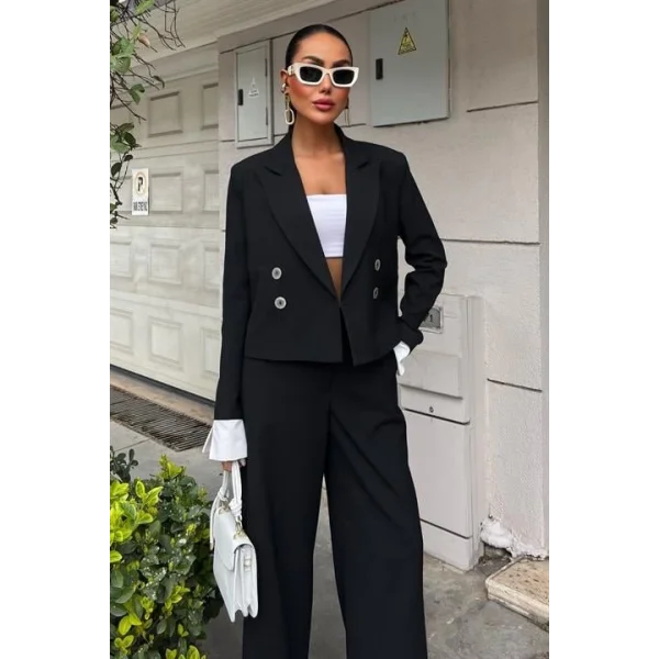 Manşetleri Garnili Kruvaze Ceketli Takım 10168