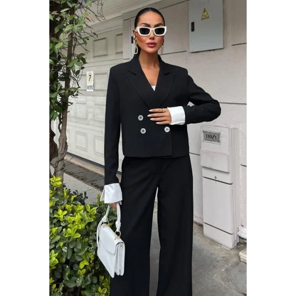 Manşetleri Garnili Kruvaze Ceketli Takım 10168