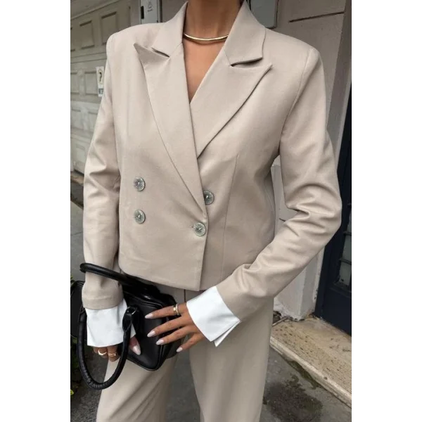 Manşetleri Garnili Kruvaze Ceketli Takım 10168