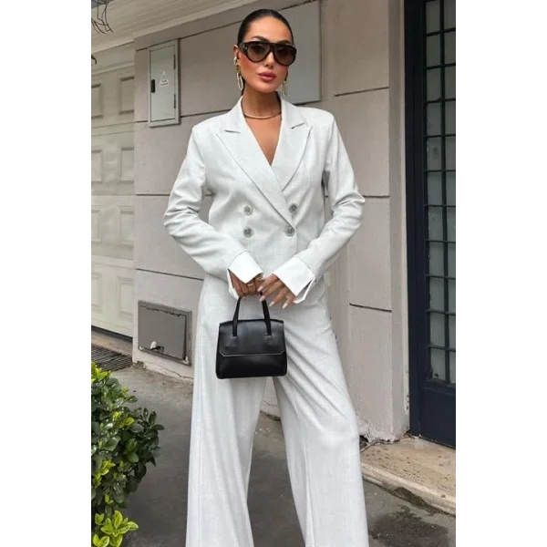 Manşetleri Garnili Kruvaze Ceketli Takım 10168