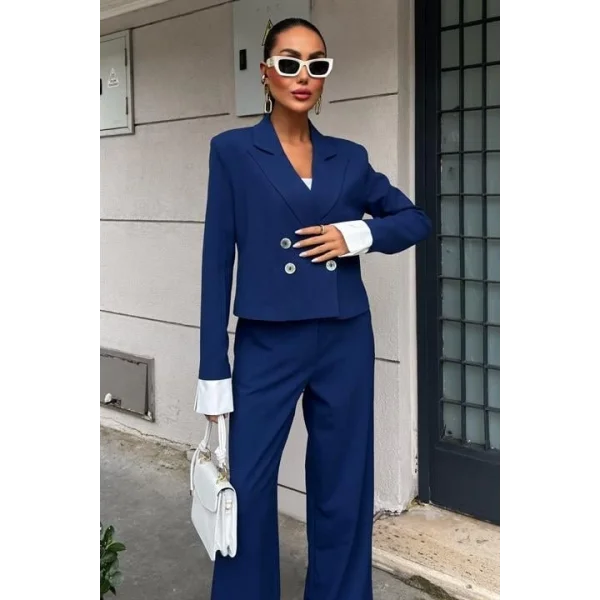 Manşetleri Garnili Kruvaze Ceketli Takım 10168