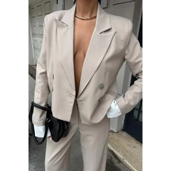 Manşetleri Garnili Kruvaze Ceketli Takım 10168