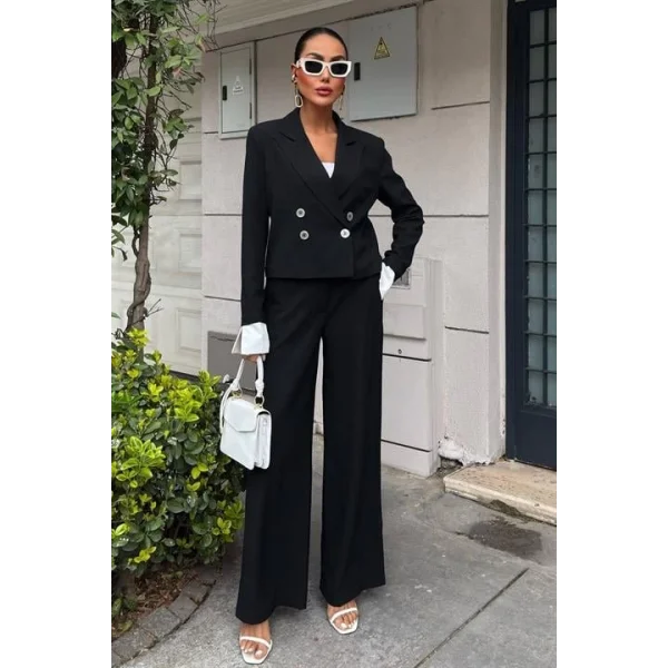 Manşetleri Garnili Kruvaze Ceketli Takım 10168