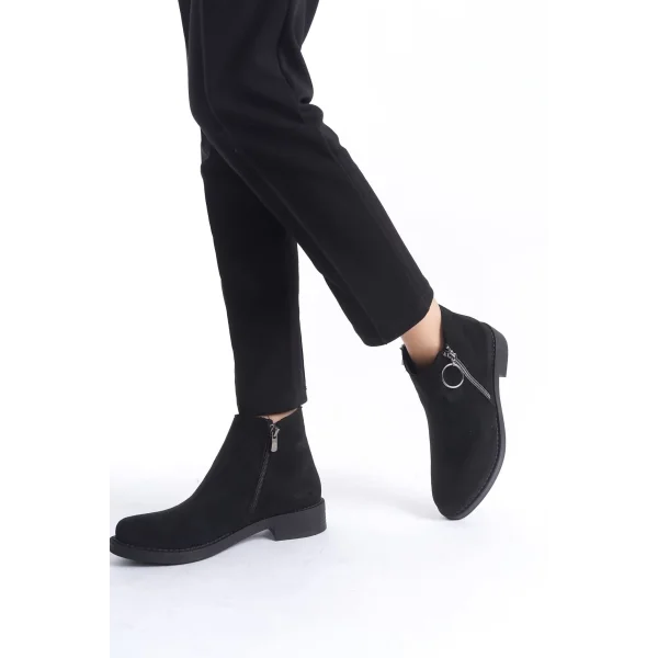 MARGARET Fermuarlı Ortopedik Taban Topuklu Süet Kadın Bot SST - Siyah