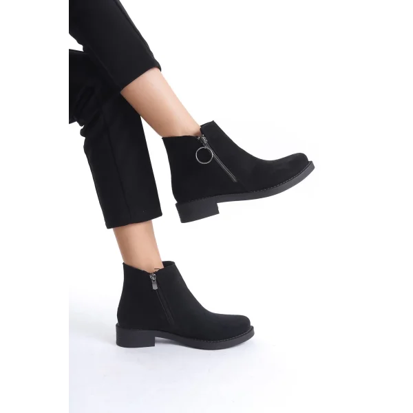 MARGARET Fermuarlı Ortopedik Taban Topuklu Süet Kadın Bot SST - Siyah