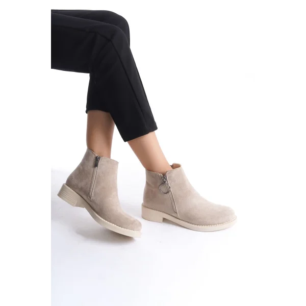MARGARET Fermuarlı Ortopedik Taban Topuklu Süet Kadın Bot  STT - Ten
