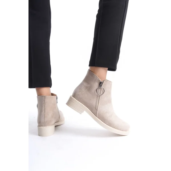 MARGARET Fermuarlı Ortopedik Taban Topuklu Süet Kadın Bot  STT - Ten