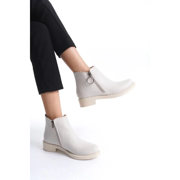 MARGARET Fermuarlı Ortopedik Taban Topuklu Kadın Bot  CKT - Krem