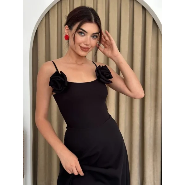 Matilda Gül İp Askılı Elbise