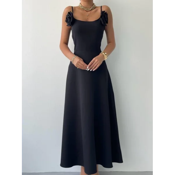 Matilda Gül İp Askılı Elbise