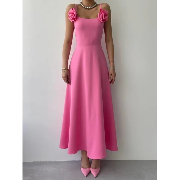 Matilda Gül İp Askılı Elbise