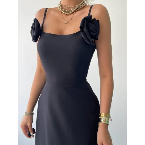 Matilda Gül İp Askılı Elbise