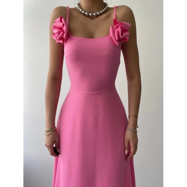 Matilda Gül İp Askılı Elbise