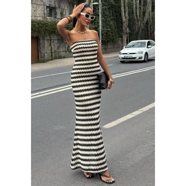 Maura Desenli Straplez Elbise 2770