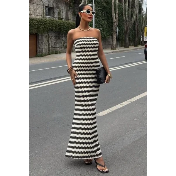 Maura Desenli Straplez Elbise 2770