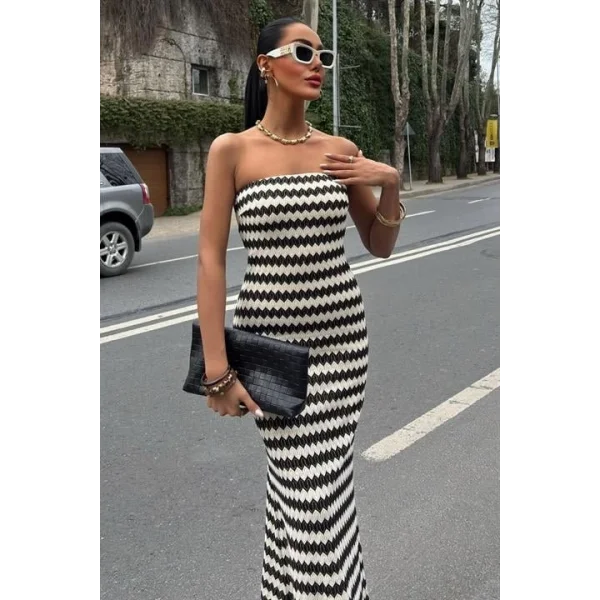 Maura Desenli Straplez Elbise 2770