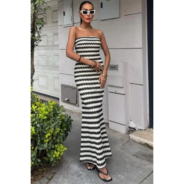 Maura Desenli Straplez Elbise 2770