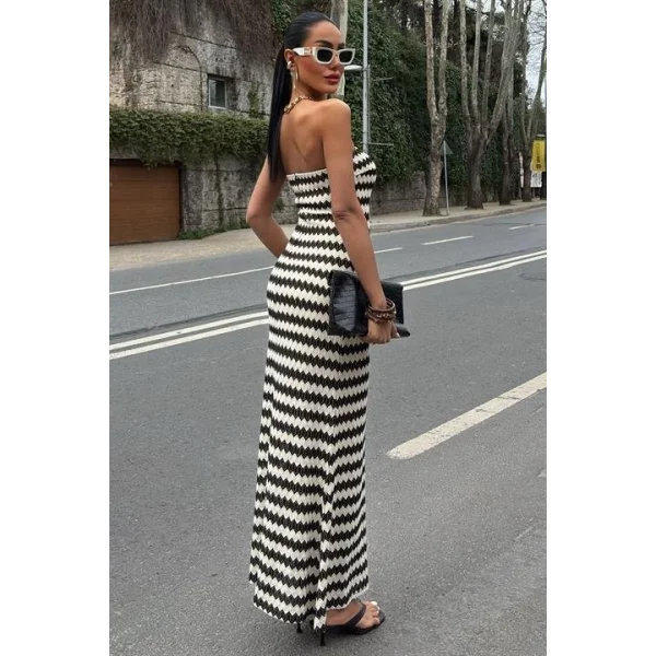 Maura Desenli Straplez Elbise 2770