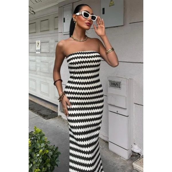 Maura Desenli Straplez Elbise 2770