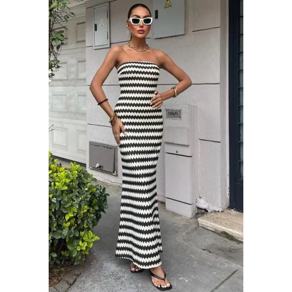 Maura Desenli Straplez Elbise 2770