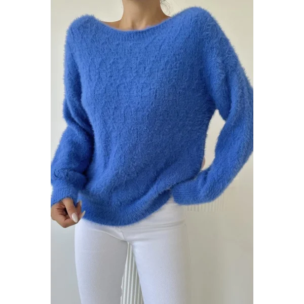 Mavi Baklava Desenli Triko Kazak