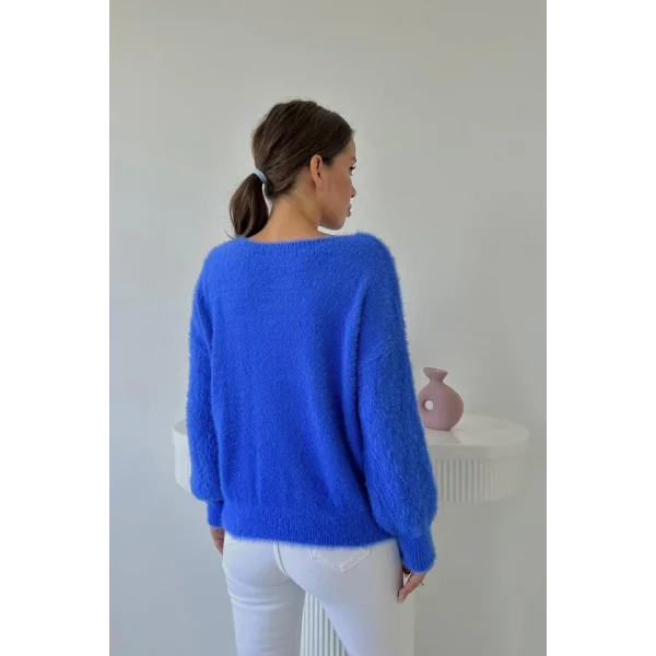 Mavi Baklava Desenli Triko Kazak