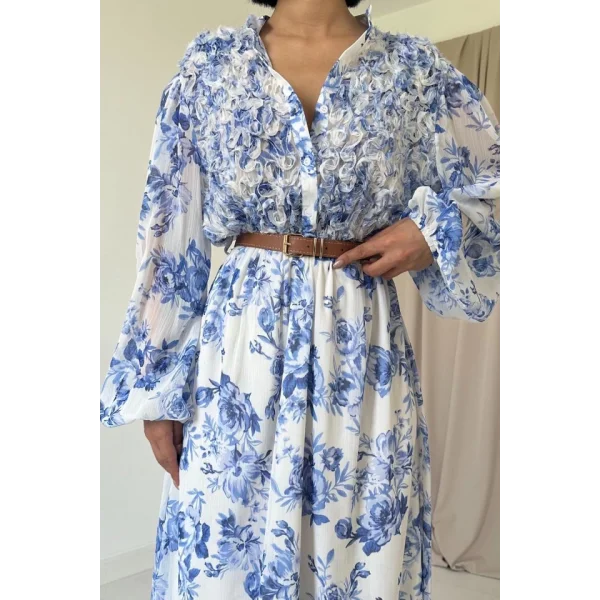 Mavi Biye Detaylı Elbise