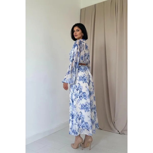 Mavi Biye Detaylı Elbise