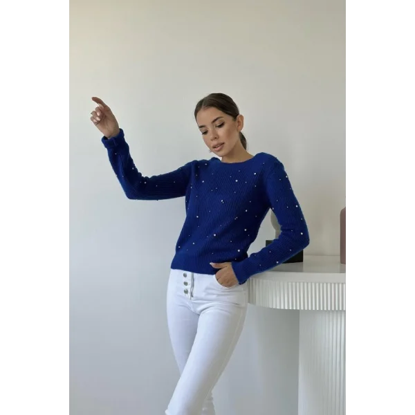 Mavi Boncuklu Triko Kazak