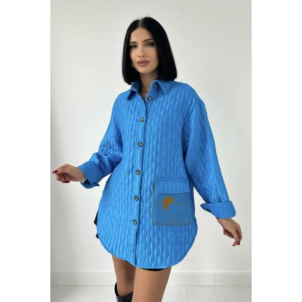 Mavi Cepli Kapitone Gömlek
