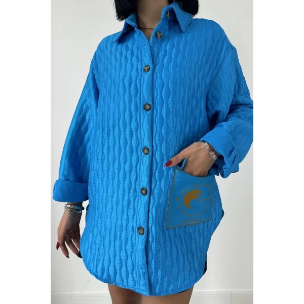 Mavi Cepli Kapitone Gömlek