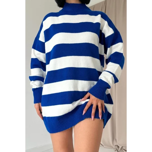 Mavi Çizgili Triko Kazak