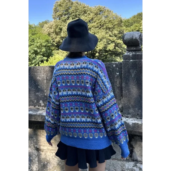 Mavi Desenli Triko Kazak