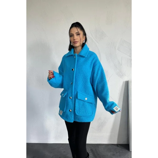 Mavi Etiketli Pile Detaylı Ceket