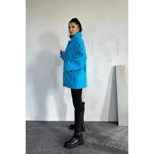 Mavi Etiketli Pile Detaylı Ceket