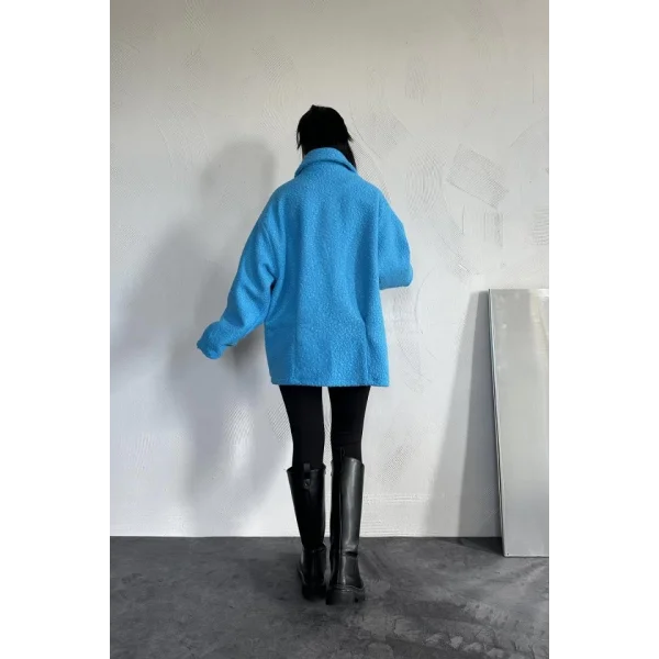 Mavi Etiketli Pile Detaylı Ceket