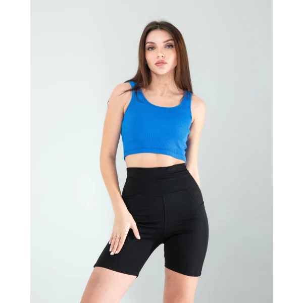 Mavi Kalın Askılı Fitilli Crop