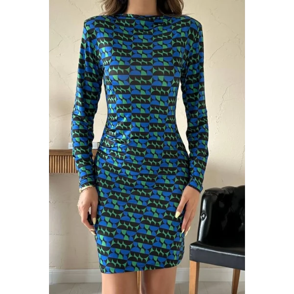 Mavi Pilise Desenli Elbise