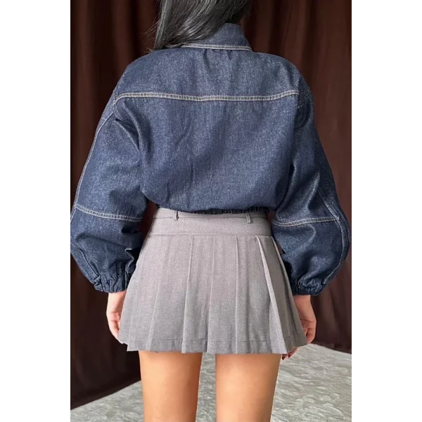 Mavi Taşlı Kısa Kot Ceket