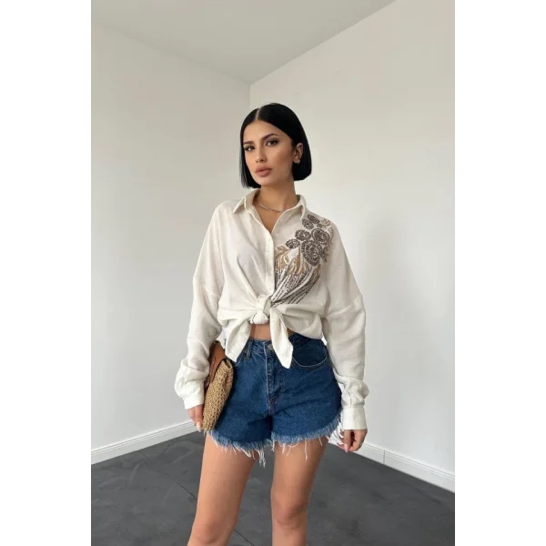 Melanj Pulpayet Nakışlı Bedensiz Gömlek