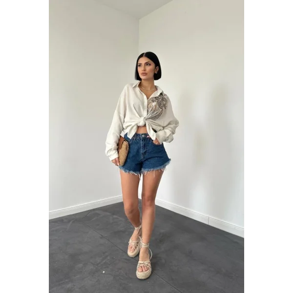 Melanj Pulpayet Nakışlı Bedensiz Gömlek