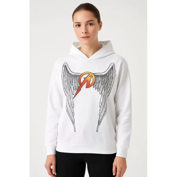 Metallica İki İplik Kapüşonlu Ön ve Arka Baskılı hoodie - Beyaz