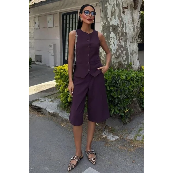 Midi Şortlu Ve Yelekli Viscon Takım 10167