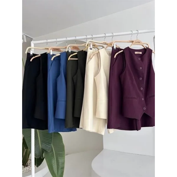 Midi Şortlu Ve Yelekli Viscon Takım 10167