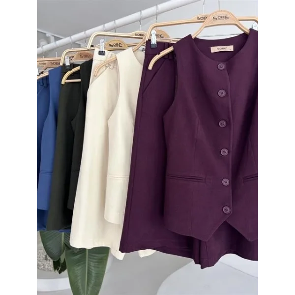 Midi Şortlu Ve Yelekli Viscon Takım 10167