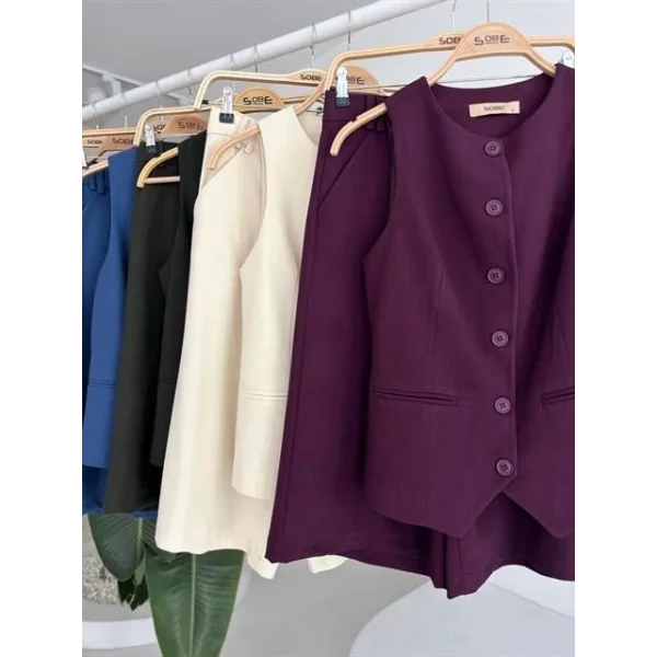 Midi Şortlu Ve Yelekli Viscon Takım 10167